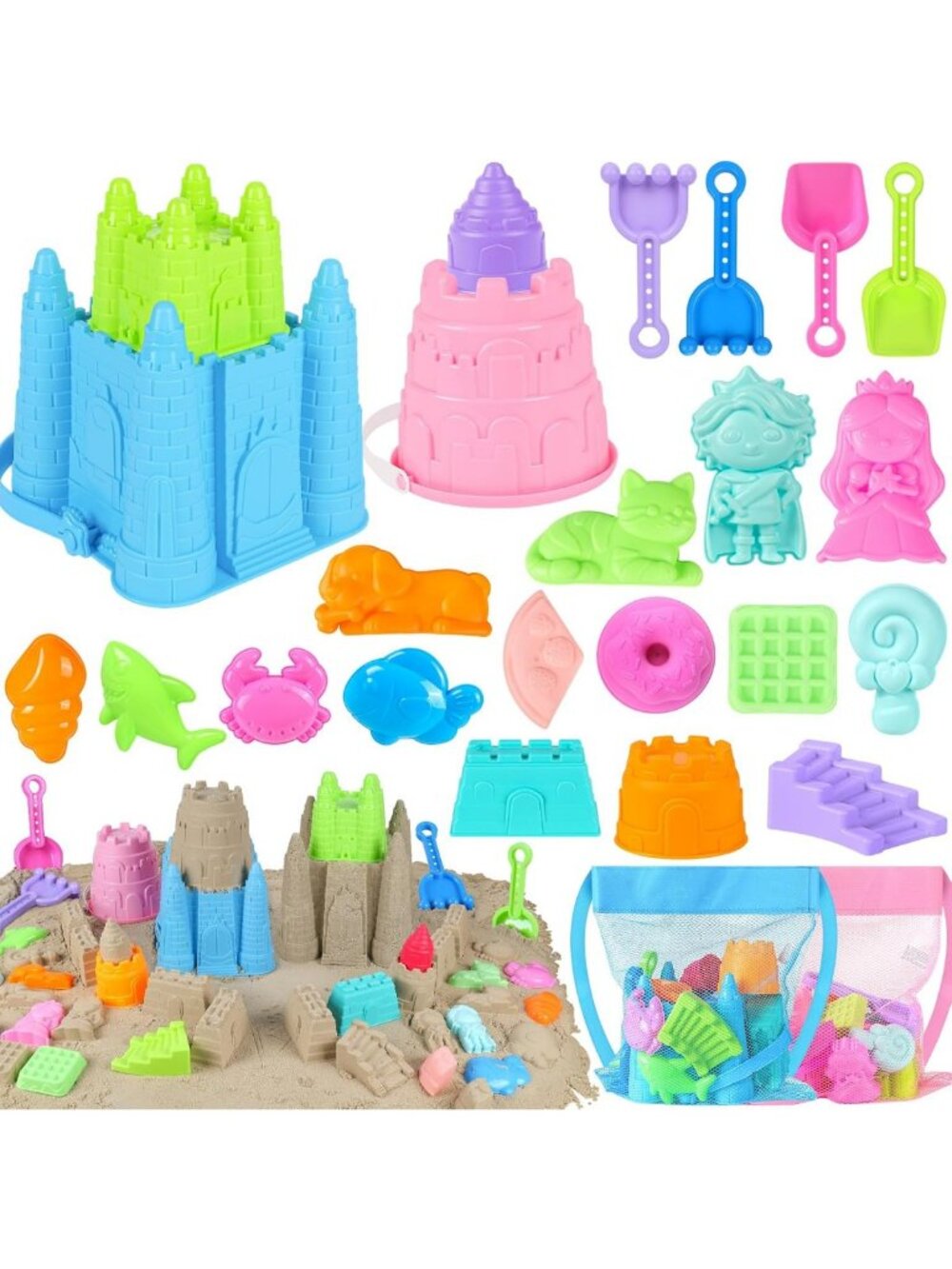 Creative Beach Toys for Kids 3-10 | Sandcastle Building Kit with Buckets & Molds